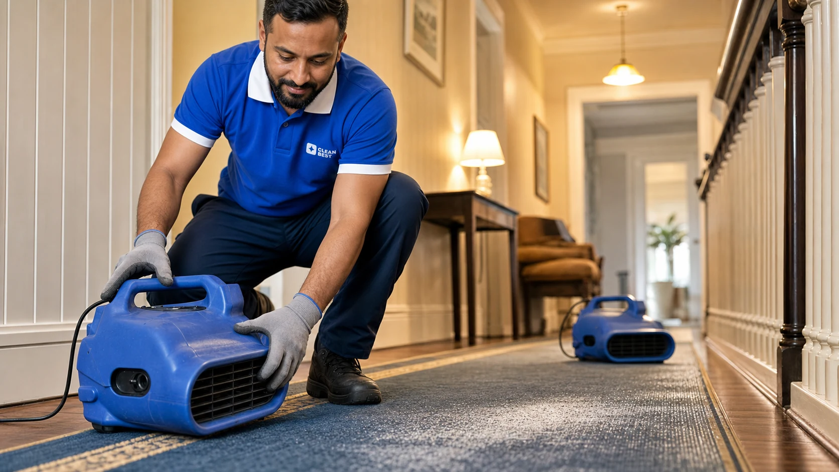 Clean Best technician extracting a carpet traffic lane in an Eastern Creek NSW warehouse office